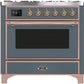 Ilve UM09FDNS3BGPLP Majestic Ii 36 Inch Dual Fuel Liquid Propane Freestanding Range In Blue Grey With Copper Trim