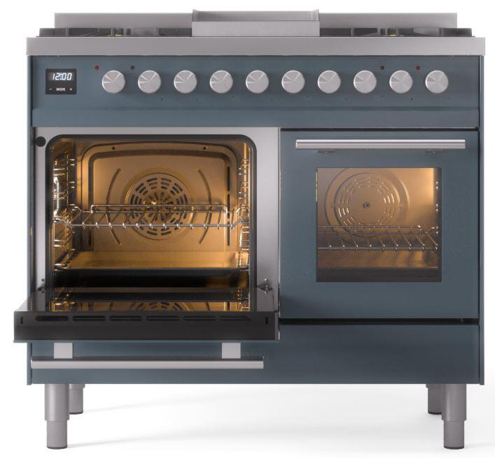 Ilve UPD40FWMPBG Professional Plus Ii 40 Inch Dual Fuel Natural Gas Freestanding Range In Blue Grey With Trim