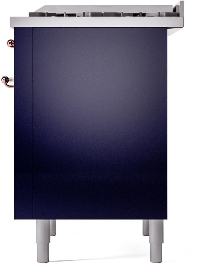 Ilve UP36FNMPMBP Nostalgie Ii 36 Inch Dual Fuel Natural Gas Freestanding Range In Blue With Copper Trim