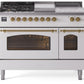 Ilve UP48FSNMPWHG Nostalgie Ii 48 Inch Dual Fuel Natural Gas Freestanding Range In White With Brass Trim