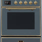 Ilve UMI30NE3BGG Majestic Ii 30 Inch Electric Freestanding Range In Blue Grey With Brass Trim