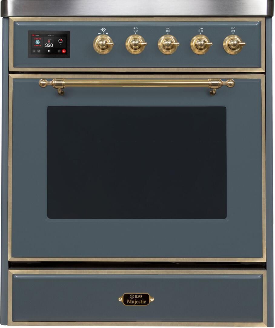 Ilve UMI30NE3BGG Majestic Ii 30 Inch Electric Freestanding Range In Blue Grey With Brass Trim