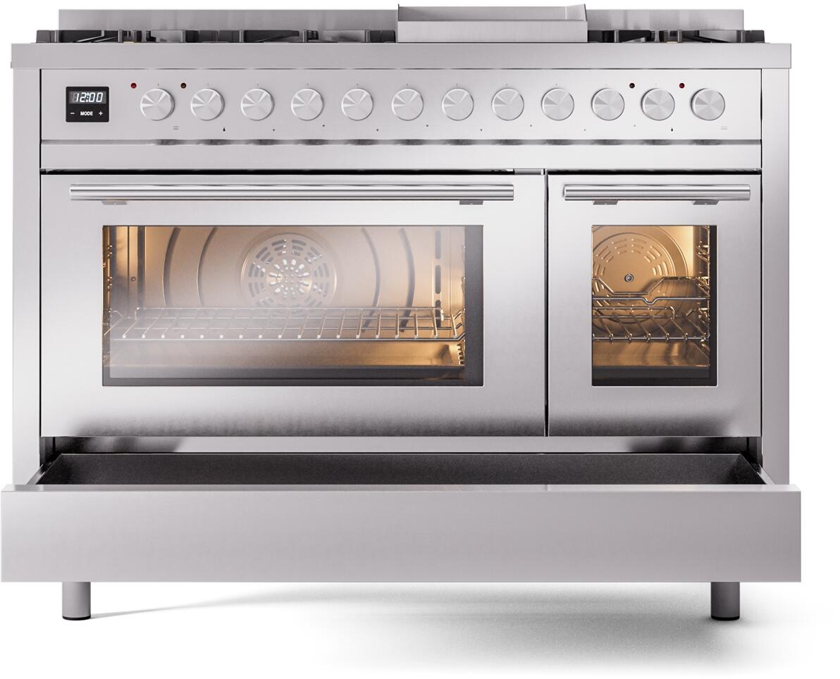 Ilve UP48FWMPSS Professional Plus Ii 48 Inch Dual Fuel Natural Gas Freestanding Range In Stainless Steel With Trim