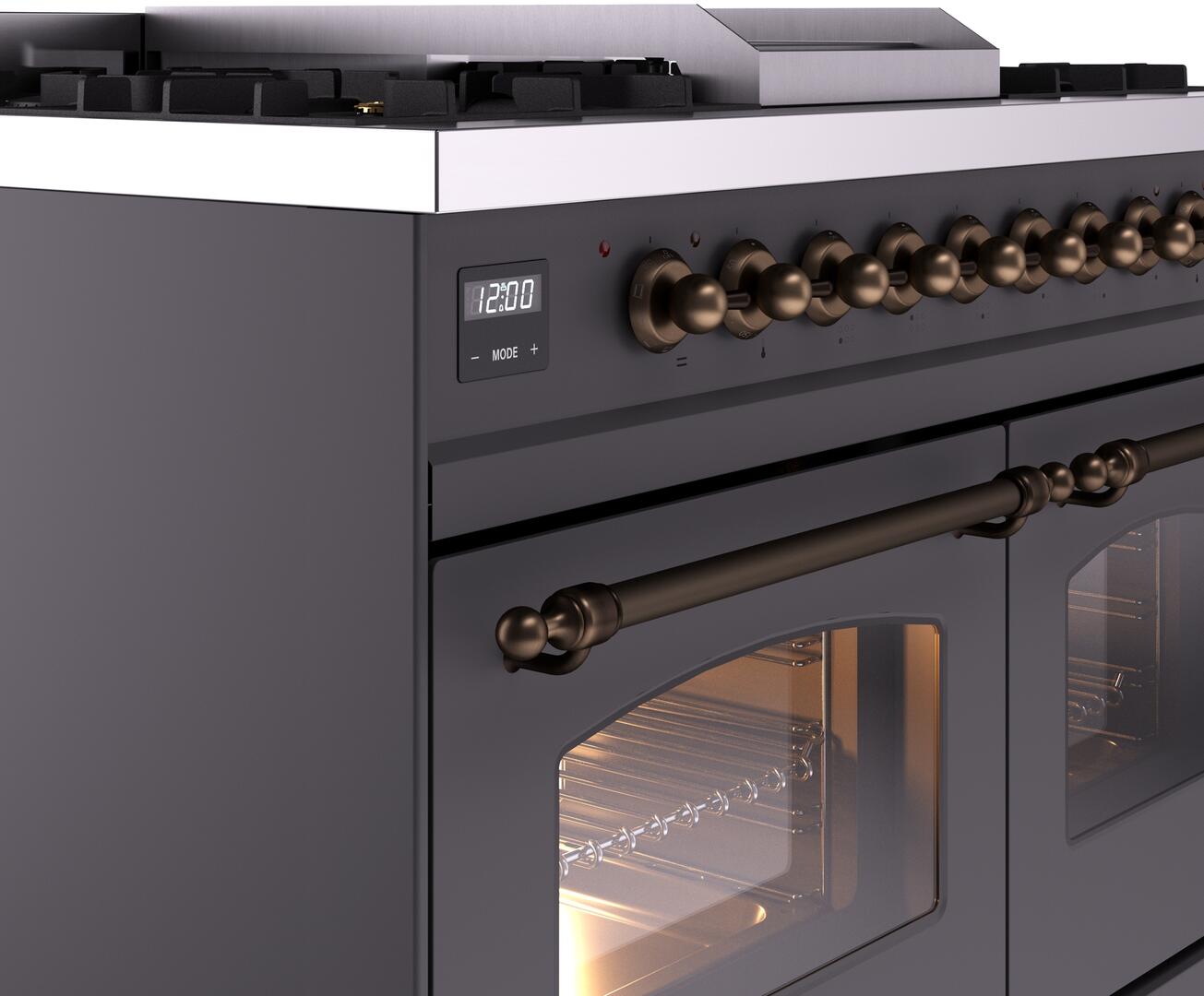 Ilve UPD40FNMPMGB Nostalgie Ii 40 Inch Dual Fuel Natural Gas Freestanding Range In Matte Graphite With Bronze Trim