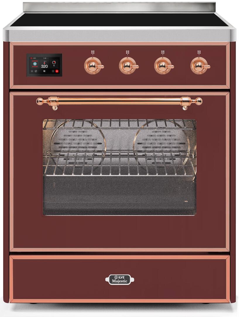 Ilve UMI30NE3BUP Majestic Ii 30 Inch Electric Freestanding Range In Burgundy With Copper Trim