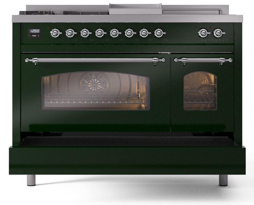 Ilve UP48FSNMPEGCLP Nostalgie Ii 48 Inch Dual Fuel Liquid Propane Freestanding Range In Emerald Green With Chrome Trim