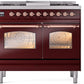 Ilve UPD40FNMPBUP Nostalgie Ii 40 Inch Dual Fuel Natural Gas Freestanding Range In Burgundy With Copper Trim