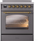 Ilve UPI304NMPMGG Nostalgie Ii 30 Inch Electric Freestanding Range In Matte Graphite With Brass Trim