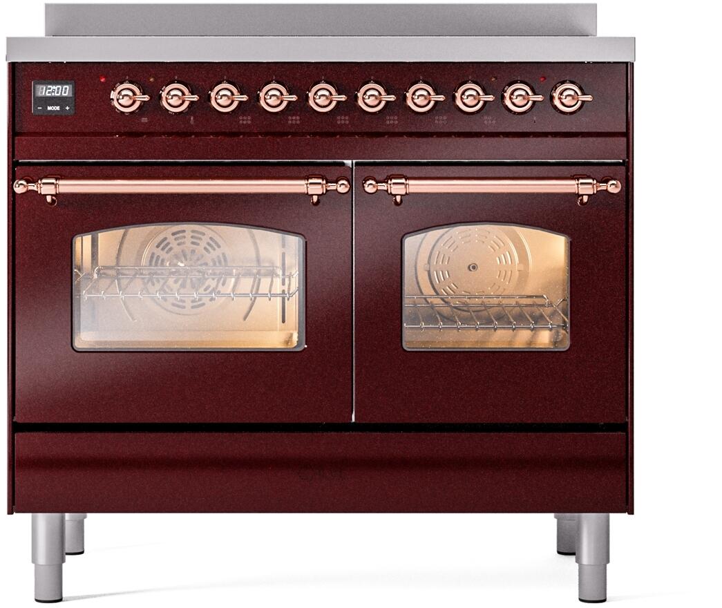 Ilve UPDI406NMPBUP Nostalgie Ii 40 Inch Electric Freestanding Range In Burgundy With Copper Trim