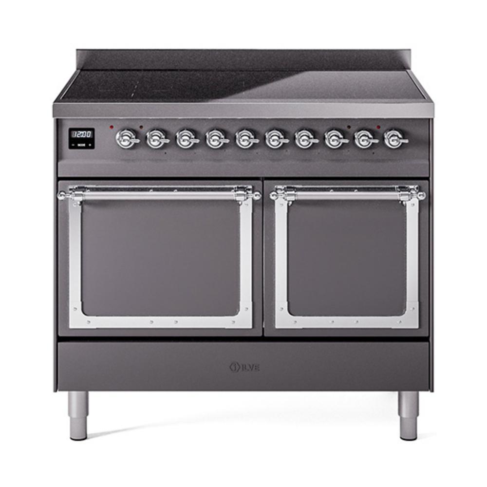 Ilve UNDI406QNMPMGC Ilve Undi406Qnmpmgc Nostalgie Ii Noblesse 40" Induction Range (Solid Door, Graphite Matte, Chrome)