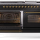 Ilve UP60FNMPBKGLP Nostalgie Ii 60 Inch Dual Fuel Liquid Propane Freestanding Range In Glossy Black With Brass Trim