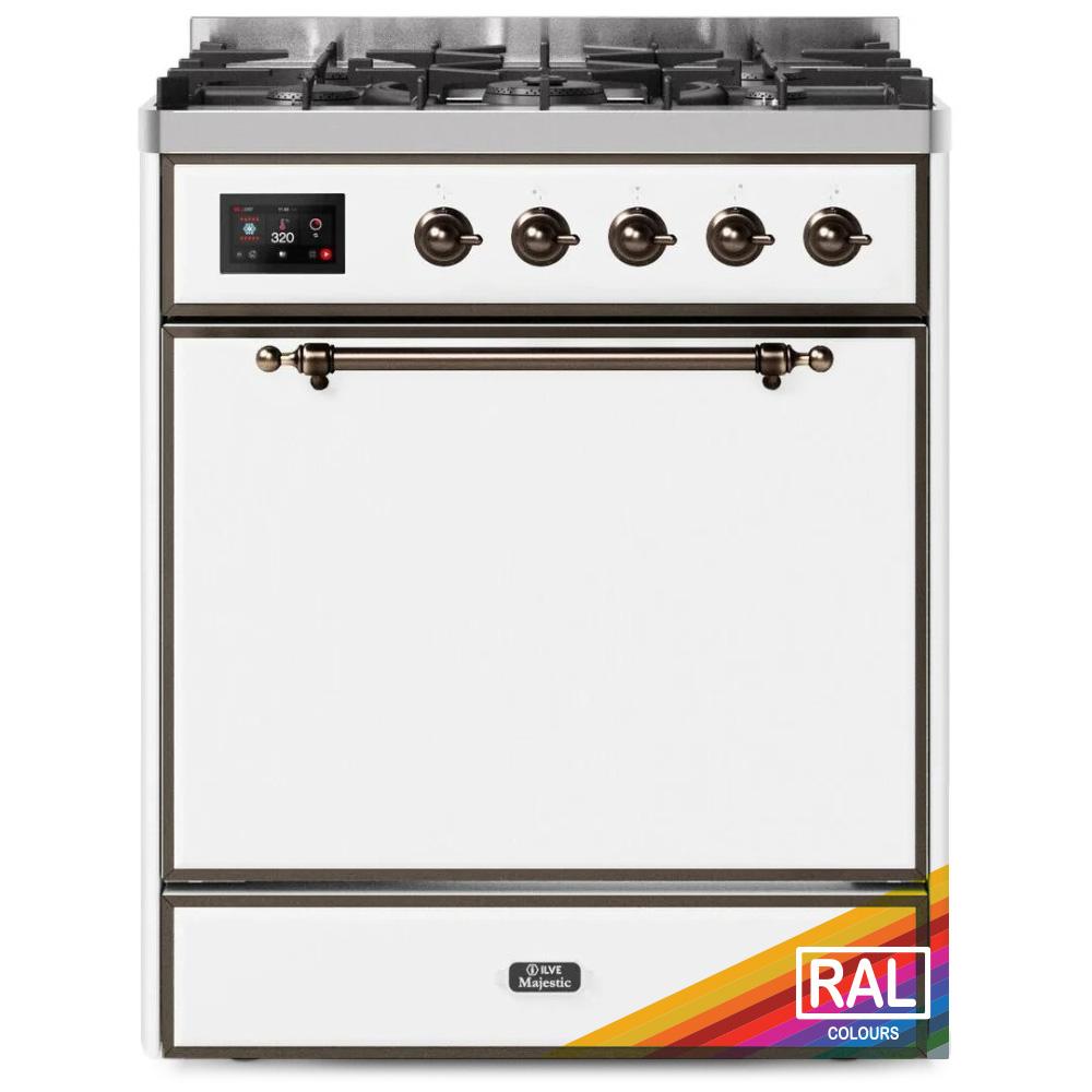 Ilve UM30DQNE3RAB Ilve Majestic Ii 30 Um30Dqne3Rab Freestanding Dual Fuel Range With 5 Sealed Burners Single Oven With Solid Door In Ral Color With Bronze Knobs