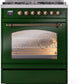 Ilve UP30NMPEGB Nostalgie Ii 30 Inch Dual Fuel Natural Gas Freestanding Range In Emerald Green With Bronze Trim