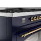 Ilve UP60FNMPMBG Nostalgie Ii 60 Inch Dual Fuel Natural Gas Freestanding Range In Blue With Brass Trim