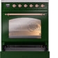 Ilve UPI304NMPEGP Nostalgie Ii 30 Inch Electric Freestanding Range In Emerald Green With Copper Trim