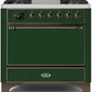 Ilve UM09FDQNS3EGB Majestic Ii 36 Inch Dual Fuel Natural Gas Freestanding Range In Emerald Green With Bronze Trim