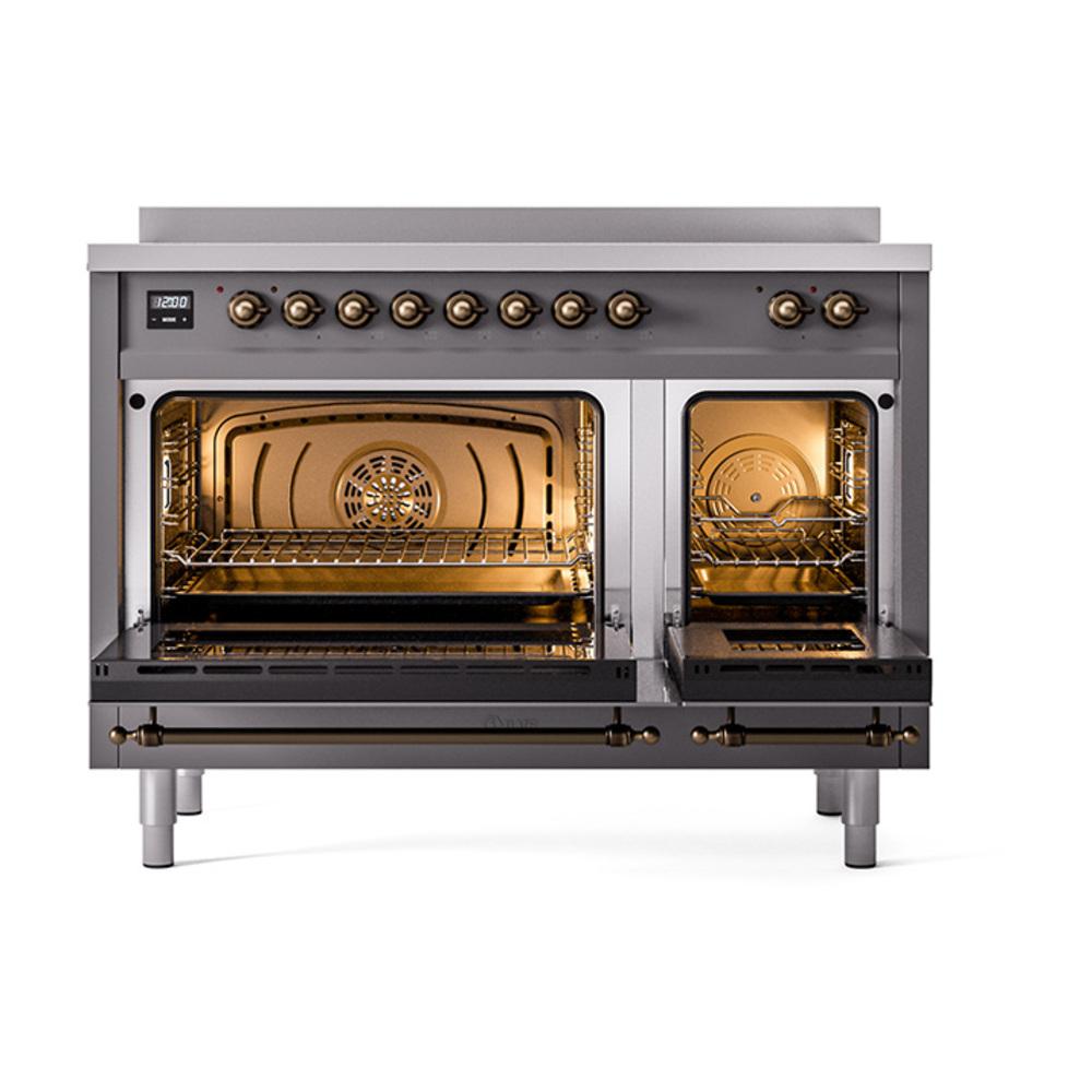 Ilve UNI486NMPMGB Ilve Uni486Nmpmgb Nostalgie Ii Noblesse 48" Induction Range (Triple Glass Door, Graphite Matte, Burnished)