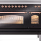 Ilve UPI486NMPBKP Nostalgie Ii 48 Inch Electric Freestanding Range In Glossy Black With Copper Trim