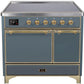 Ilve UMDI10QNS3BGG Majestic Ii 40 Inch Electric Freestanding Range In Blue Grey With Brass Trim