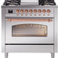 Ilve UP36FNMPSSPLP Nostalgie Ii 36 Inch Dual Fuel Liquid Propane Freestanding Range In Stainless Steel With Copper Trim