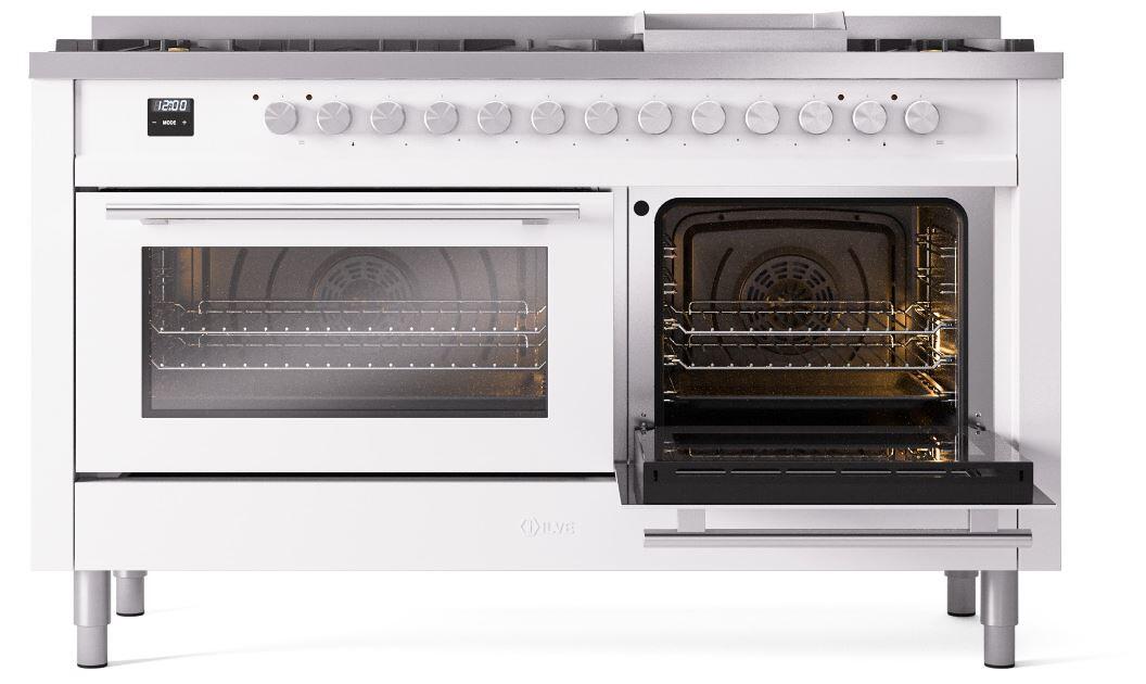 Ilve UP60FWMPWH Professional Plus Ii 60 Inch Dual Fuel Natural Gas Freestanding Range In White With Trim