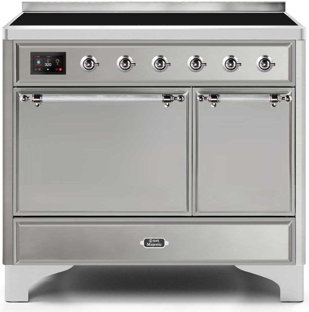 Ilve UMDI10QNS3SSC Majestic Ii 40 Inch Electric Freestanding Range In Stainless Steel With Chrome Trim