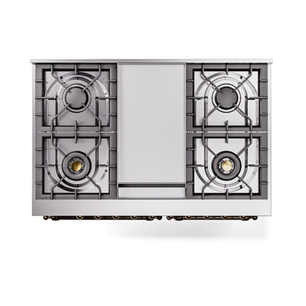 Ilve UND40FQNMPWHB Ilve Und40Fqnmpwhb Nostalgie Ii Noblesse 40" Dual Fuel Range (Natural Gas, Solid Door, White, Burnished)