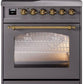 Ilve UPI304NMPMGG Nostalgie Ii 30 Inch Electric Freestanding Range In Matte Graphite With Brass Trim