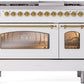 Ilve UP48FNMPWHGLP Nostalgie Ii 48 Inch Dual Fuel Liquid Propane Freestanding Range In White With Brass Trim