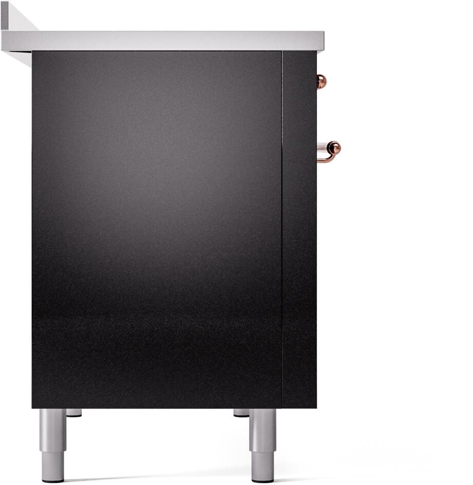 Ilve UPI486NMPBKP Nostalgie Ii 48 Inch Electric Freestanding Range In Glossy Black With Copper Trim