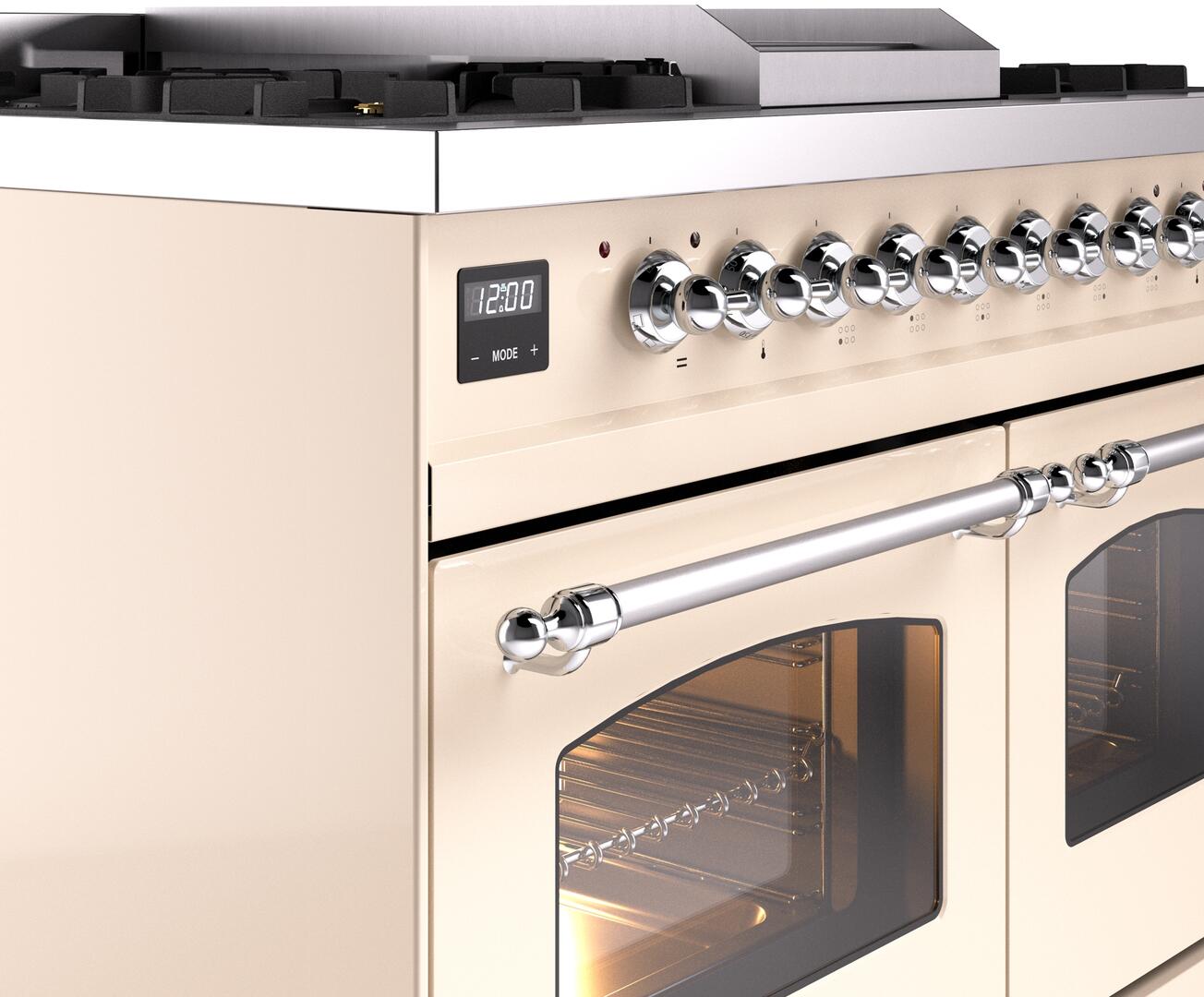 Ilve UPD40FNMPAWC Nostalgie Ii 40 Inch Dual Fuel Natural Gas Freestanding Range In Antique White With Chrome Trim