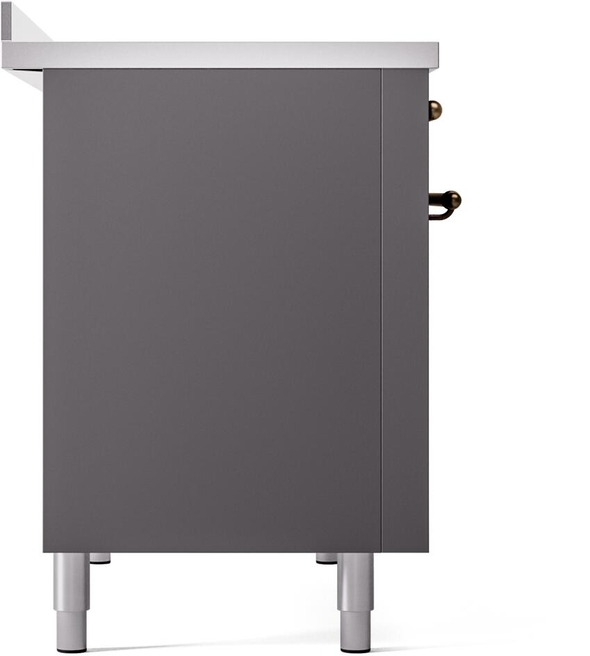 Ilve UPI486NMPMGB Nostalgie Ii 48 Inch Electric Freestanding Range In Matte Graphite With Bronze Trim