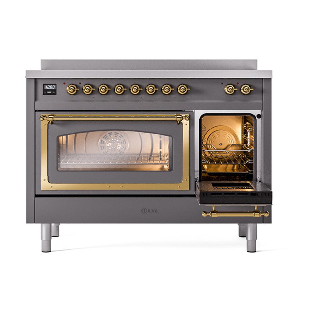 Ilve UNI486NMPMGG Ilve Uni486Nmpmgg Nostalgie Ii Noblesse 48" Induction Range (Triple Glass Door, Graphite Matte, Brass)