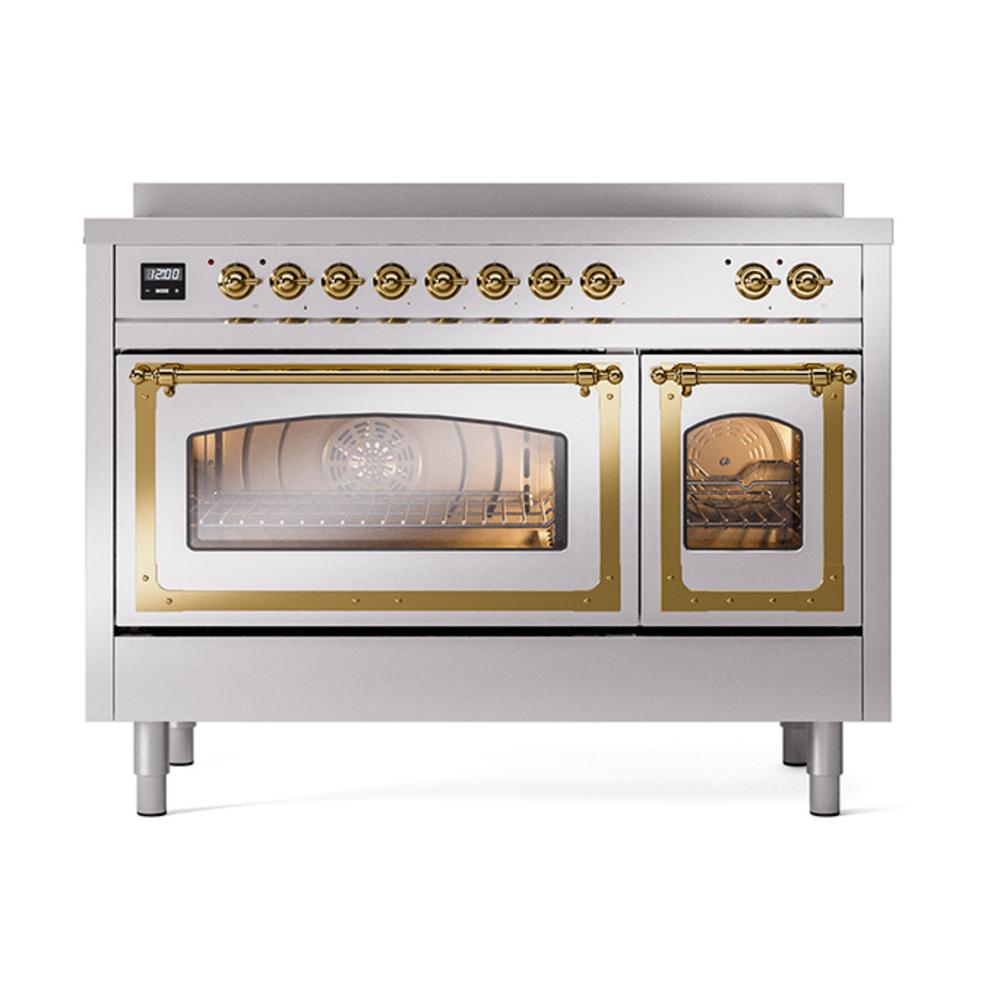 Ilve UNI486NMPSSG Ilve Uni486Nmpssg Nostalgie Ii Noblesse 48" Induction Range (Triple Glass Door, Stainless Steel, Brass)