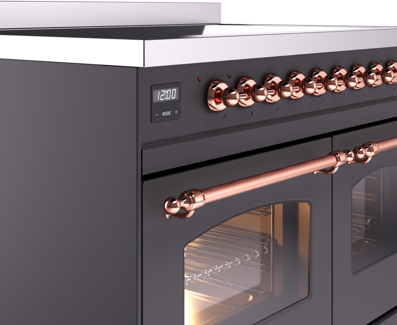 Ilve UPDI406NMPMGP Nostalgie Ii 40 Inch Electric Freestanding Range In Matte Graphite With Copper Trim