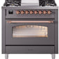 Ilve UP36FNMPMGPLP Nostalgie Ii 36 Inch Dual Fuel Liquid Propane Freestanding Range In Matte Graphite With Copper Trim