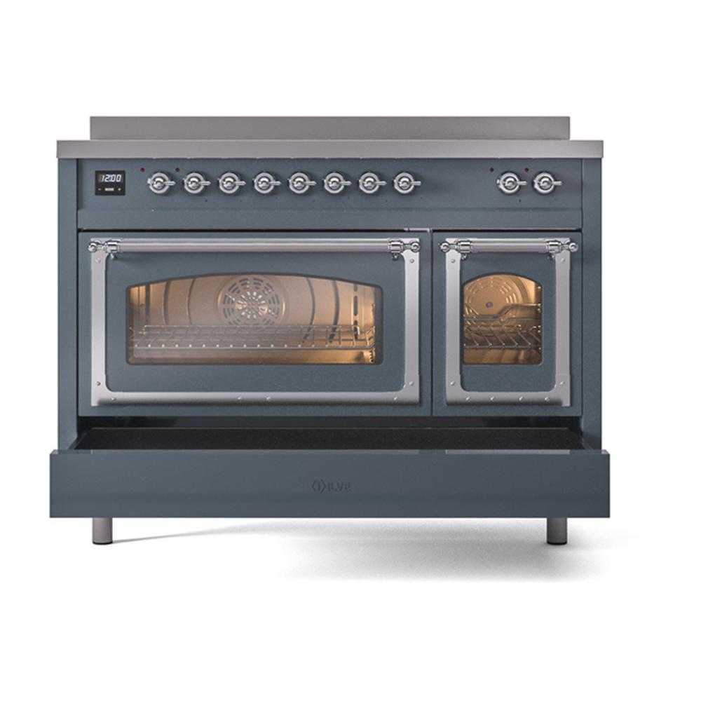 Ilve UNI486NMPBGC Ilve Uni486Nmpbgc Nostalgie Ii Noblesse 48" Induction Range (Triple Glass Door, Blue Grey, Chrome)