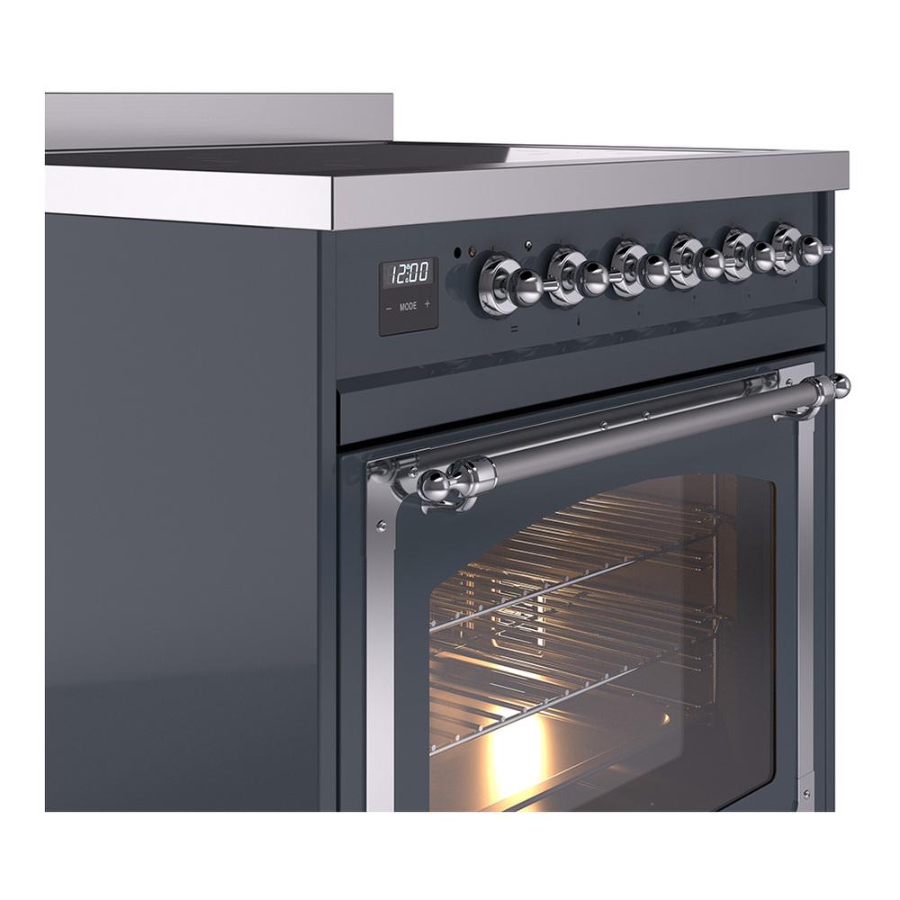 Ilve UNI304NMPBGC Ilve Uni304Nmpbgc Nostalgie Ii Noblesse 30" Induction Range (Triple Glass Door, Blue Grey, Chrome)