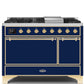 Ilve UM12FDQNS3MBG Majestic Ii 48 Inch Dual Fuel Natural Gas Freestanding Range In Blue With Brass Trim