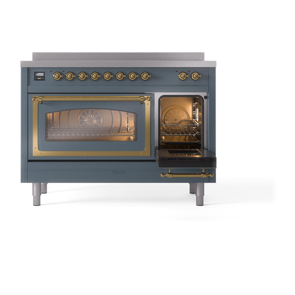 Ilve UNI486NMPBGG Ilve Uni486Nmpbgg Nostalgie Ii Noblesse 48" Induction Range (Triple Glass Door, Blue Grey, Brass)