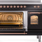 Ilve UPI486NMPBKP Nostalgie Ii 48 Inch Electric Freestanding Range In Glossy Black With Copper Trim