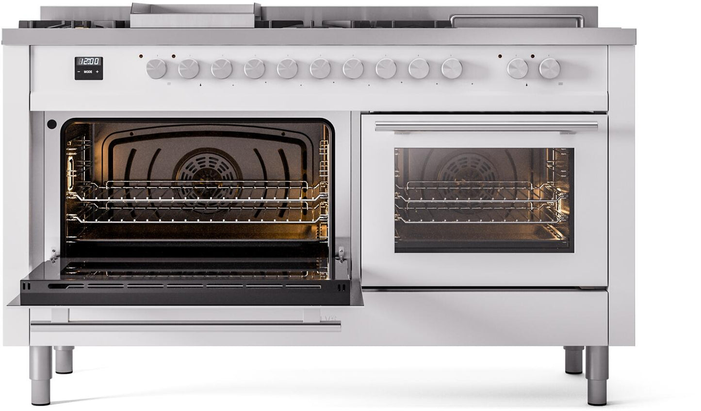 Ilve UP60FSWMPWH Professional Plus Ii 60 Inch Dual Fuel Natural Gas Freestanding Range In White With Trim