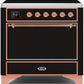 Ilve UMI09QNS3BKP Majestic Ii 36 Inch Electric Freestanding Range In Glossy Black With Copper Trim