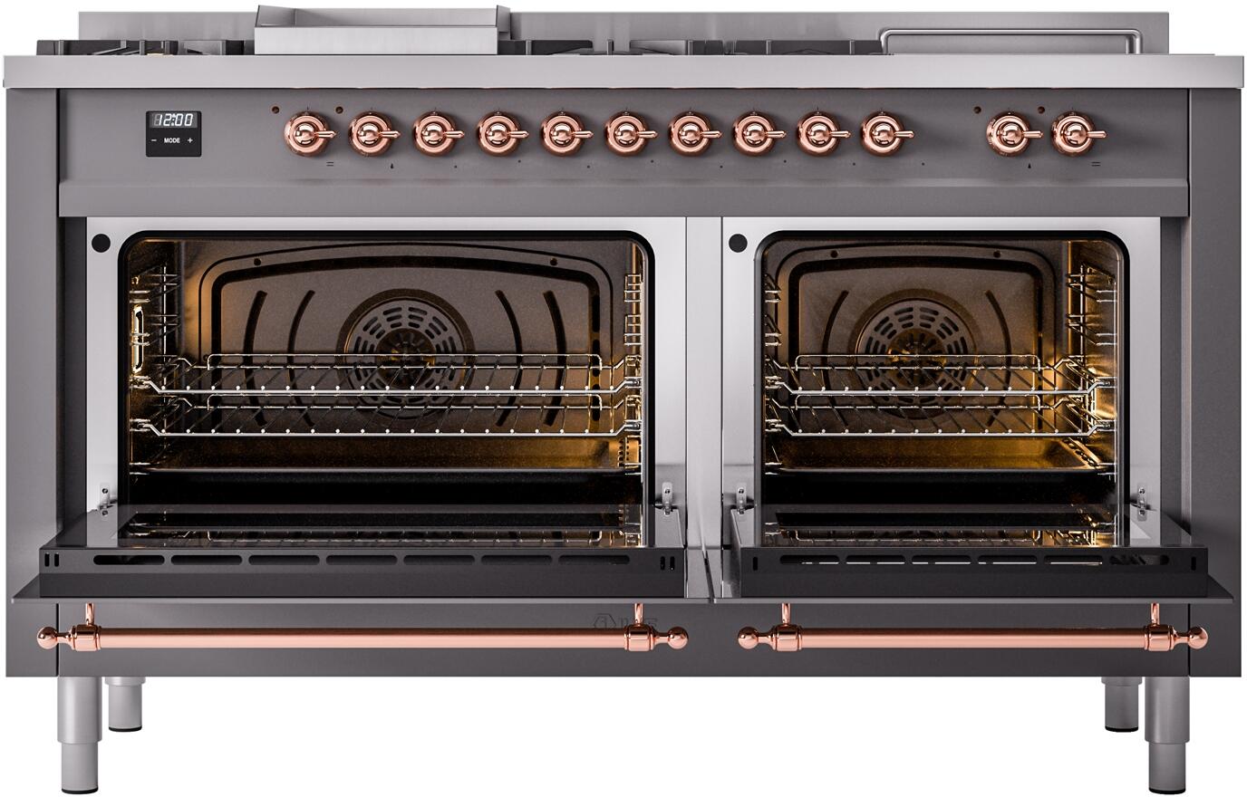 Ilve UP60FSNMPMGP Nostalgie Ii 60 Inch Dual Fuel Natural Gas Freestanding Range In Matte Graphite With Copper Trim