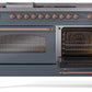 Ilve UP60FSNMPBGPLP Nostalgie Ii 60 Inch Dual Fuel Liquid Propane Freestanding Range In Blue Grey With Copper Trim