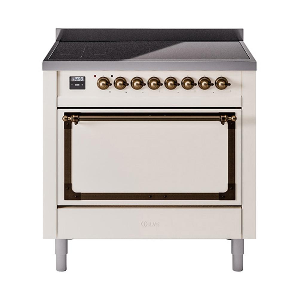 Ilve UNI366QNMPAWB Ilve Uni366Qnmpawb Nostalgie Ii Noblesse 36" Induction Range (Solid Door, Antique White, Burnished)