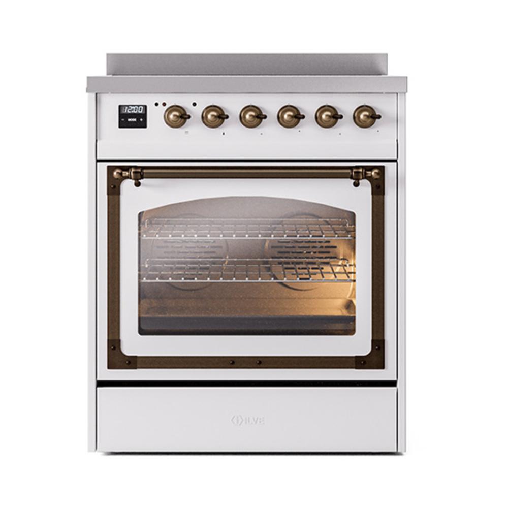 Ilve UNI304NMPWHB Ilve Uni304Nmpwhb Nostalgie Ii Noblesse 30" Induction Range (Triple Glass Door, White, Burnished)