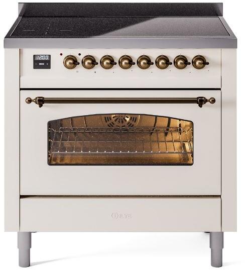 Ilve UPI366NMPAWB Nostalgie Ii 36 Inch Electric Freestanding Range In Antique White With Bronze Trim