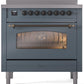 Ilve UPI366NMPBGB Nostalgie Ii 36 Inch Electric Freestanding Range In Blue Grey With Bronze Trim