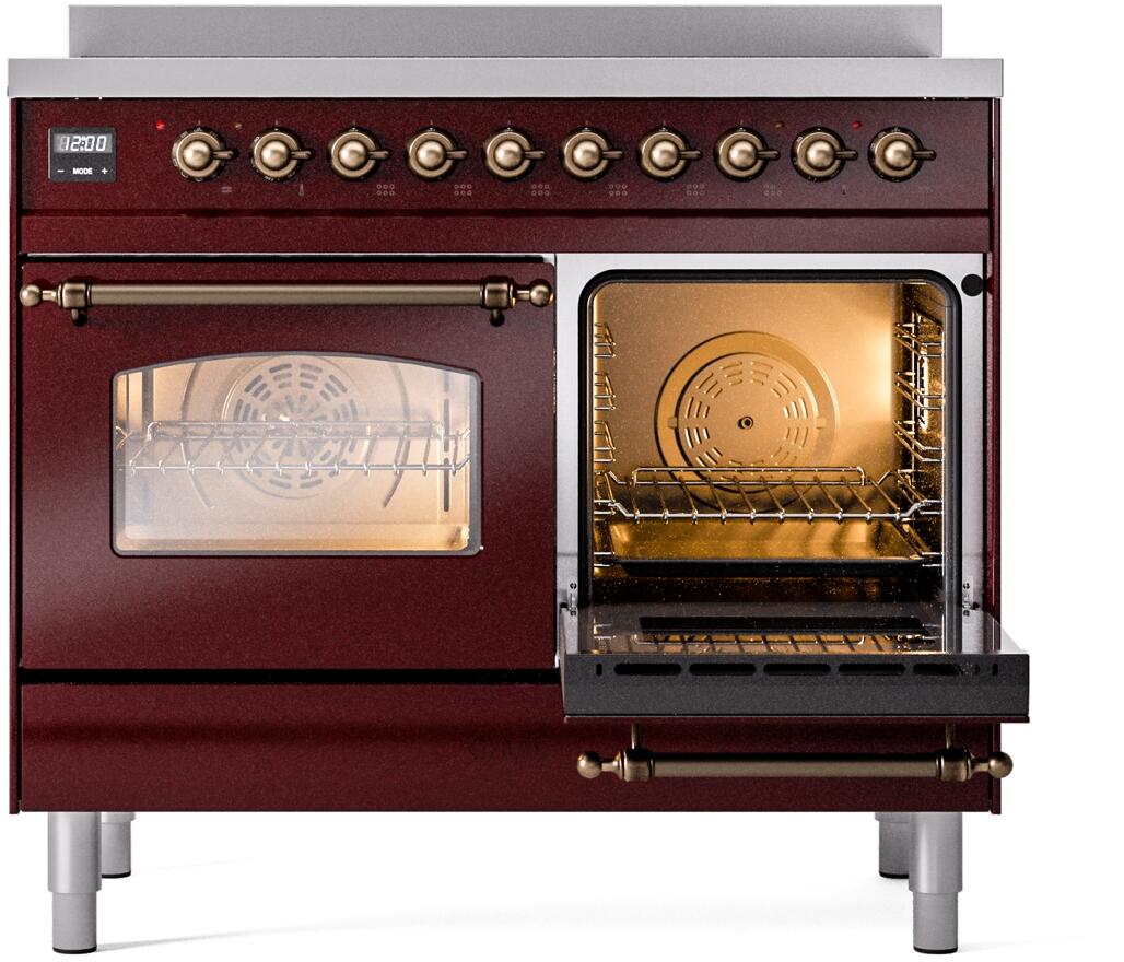 Ilve UPDI406NMPBUB Nostalgie Ii 40 Inch Electric Freestanding Range In Burgundy With Bronze Trim